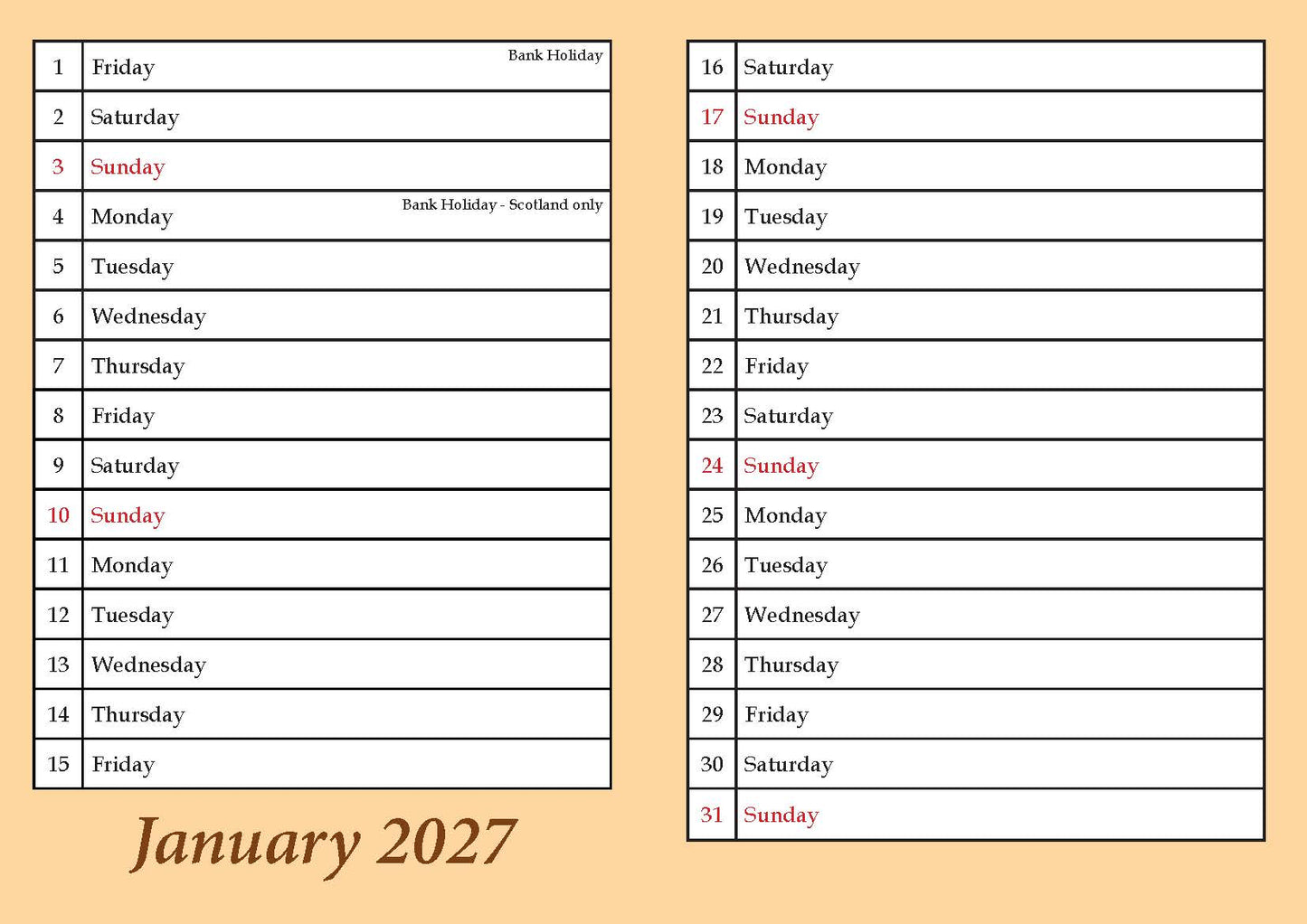 Amazing Grace Calendar 2027