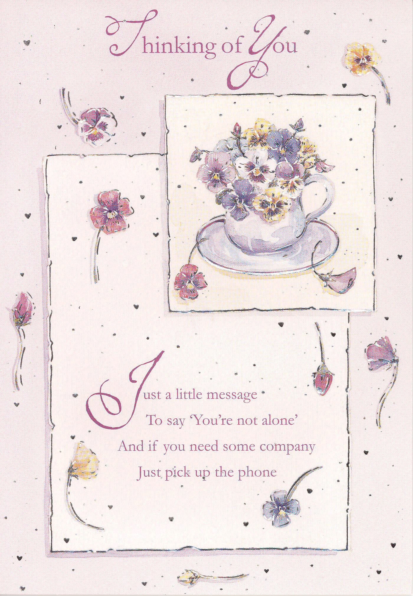 Thinking of you Card with raised effect - Pink Flowers 3 - 4TY3