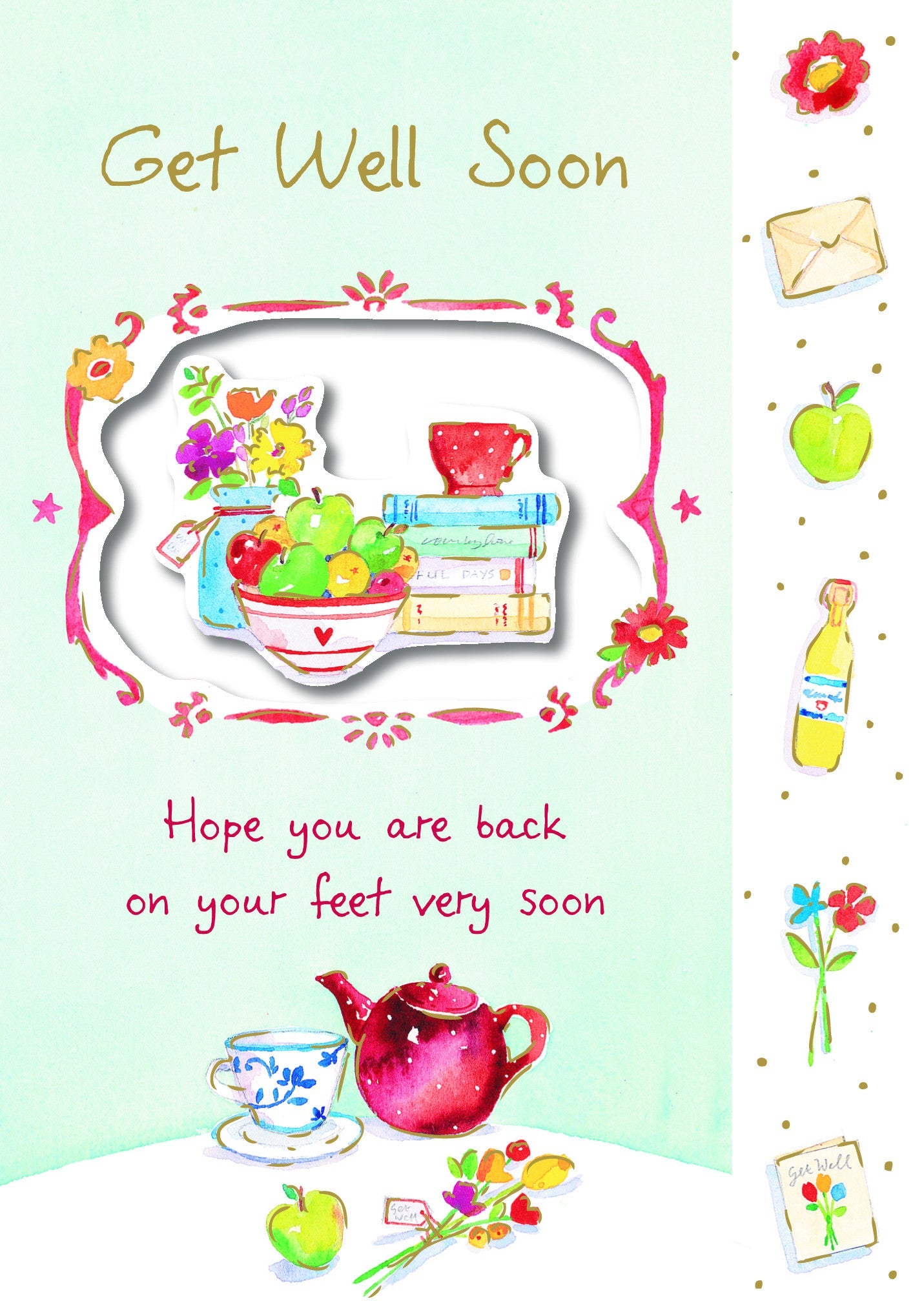 Get Well Card - Die cut Vase, Fruit & Books - S138