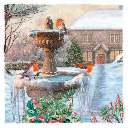 Christmas Robins on the Fountain E2416