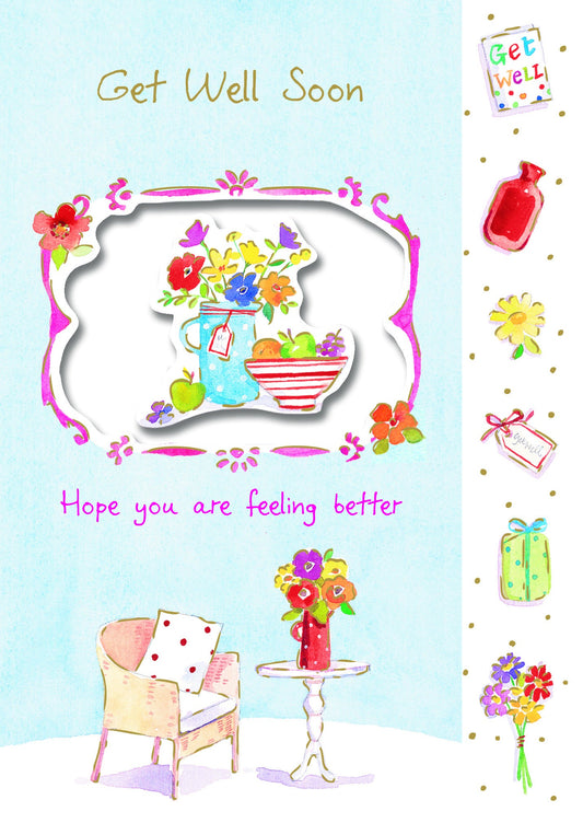 Get Well Card -  Die cut Vase & Fruit - S137